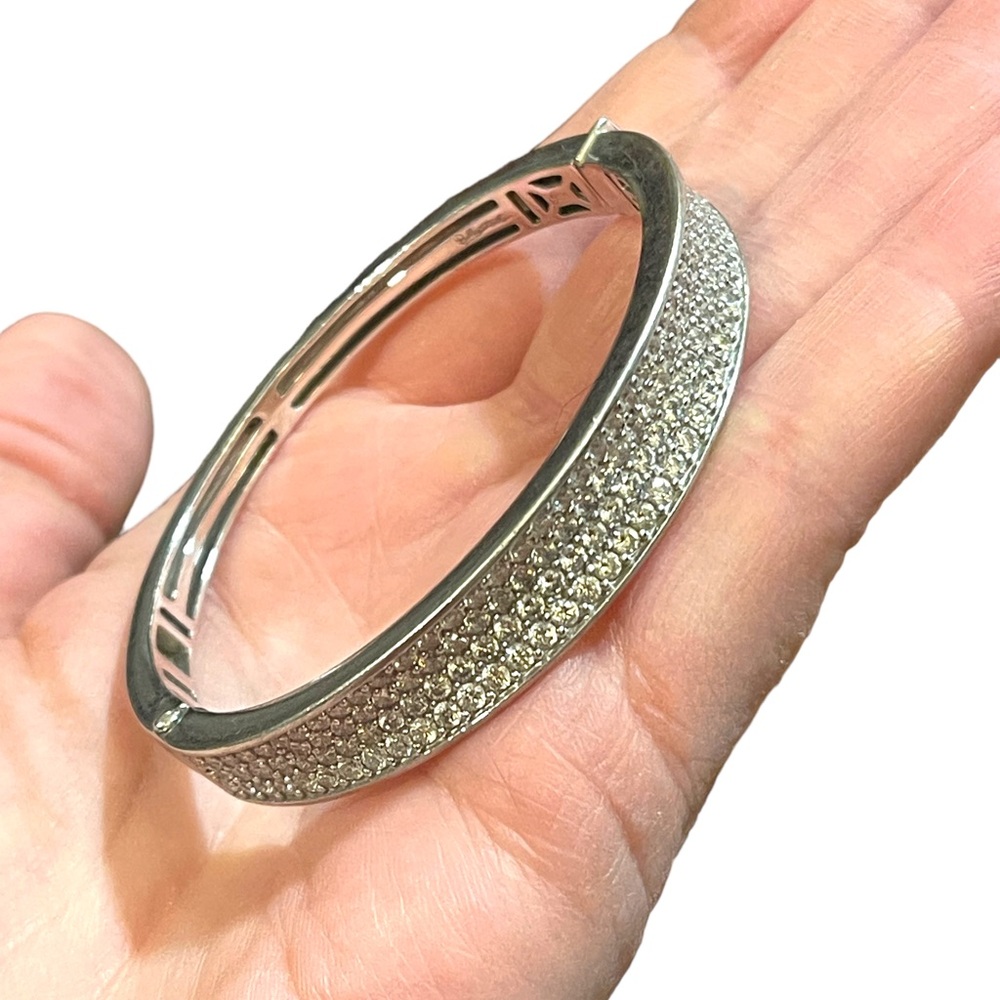 Belle Etoile Sterling silver Pave rhinestone fancy Bangle
